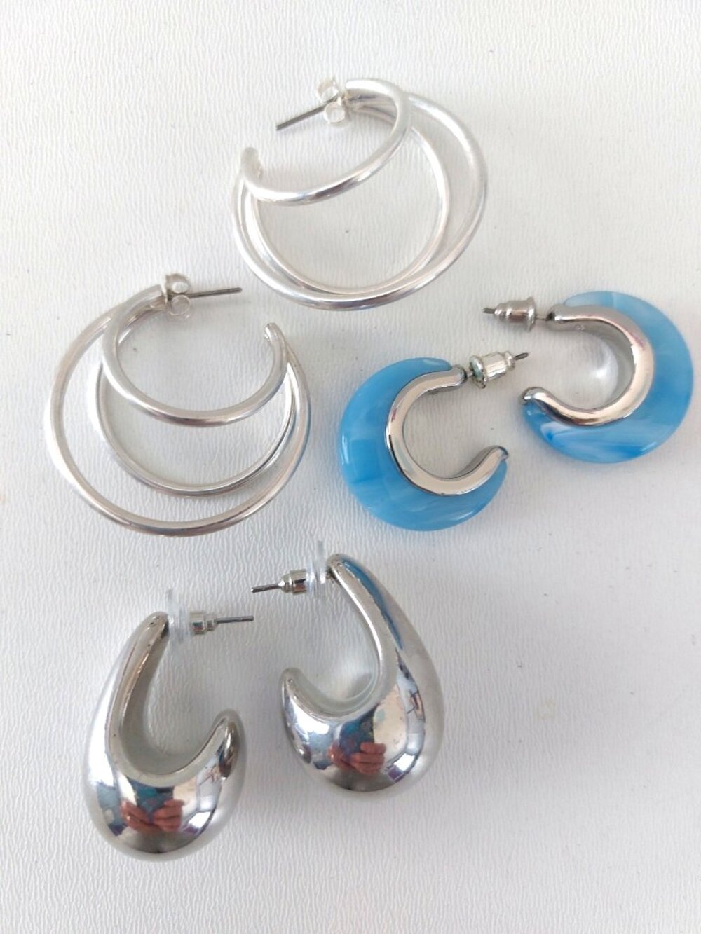 Earrings Lot 3 Pair Silver Tone Hoops Drop Similar Modern Minimalist Statement